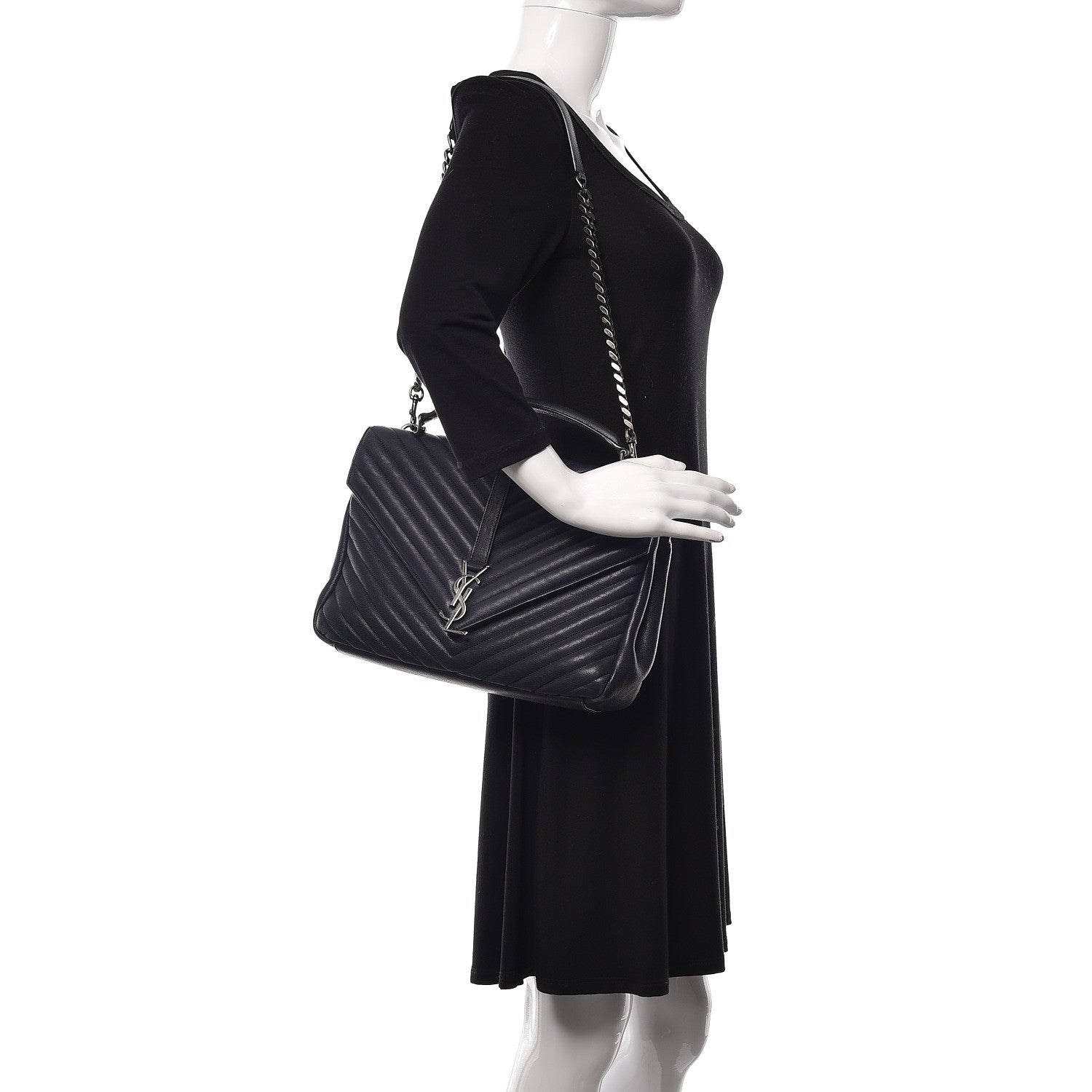 Saint Laurent Sheepskin Matelasse Chevron Monogram Large College Satchel Deep Marine 2 of 10
