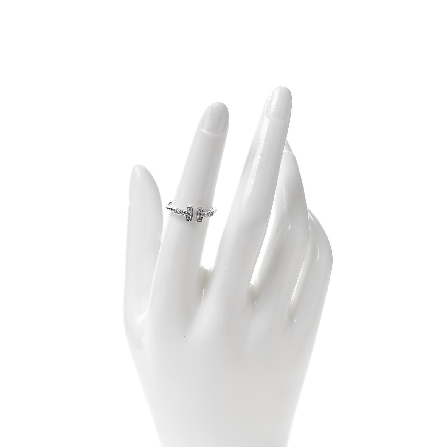 Tiffany 18K White Gold Diamond T Wire Ring 51 5.75 2 of 4