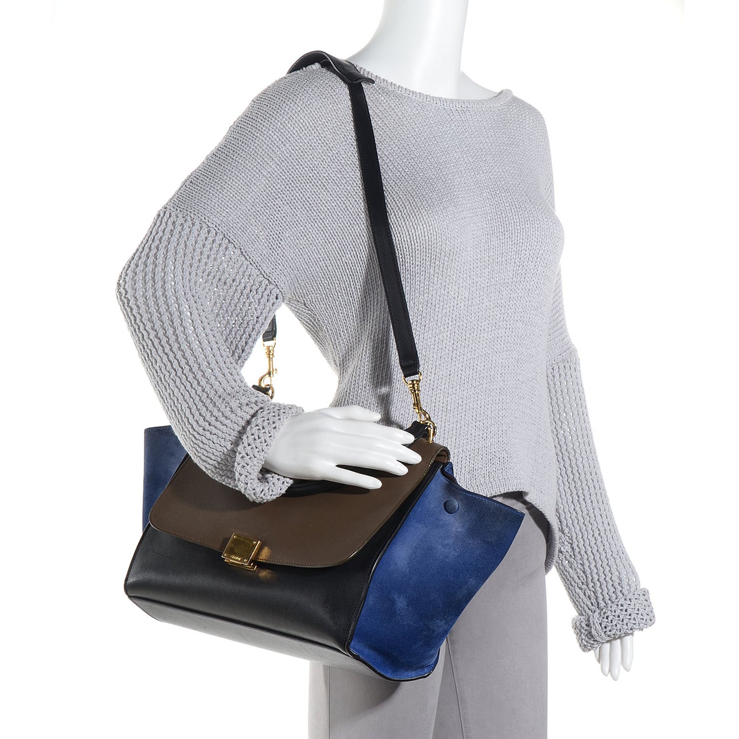 Smooth Calfskin Suede Medium Tri-Color Trapeze Cobalt