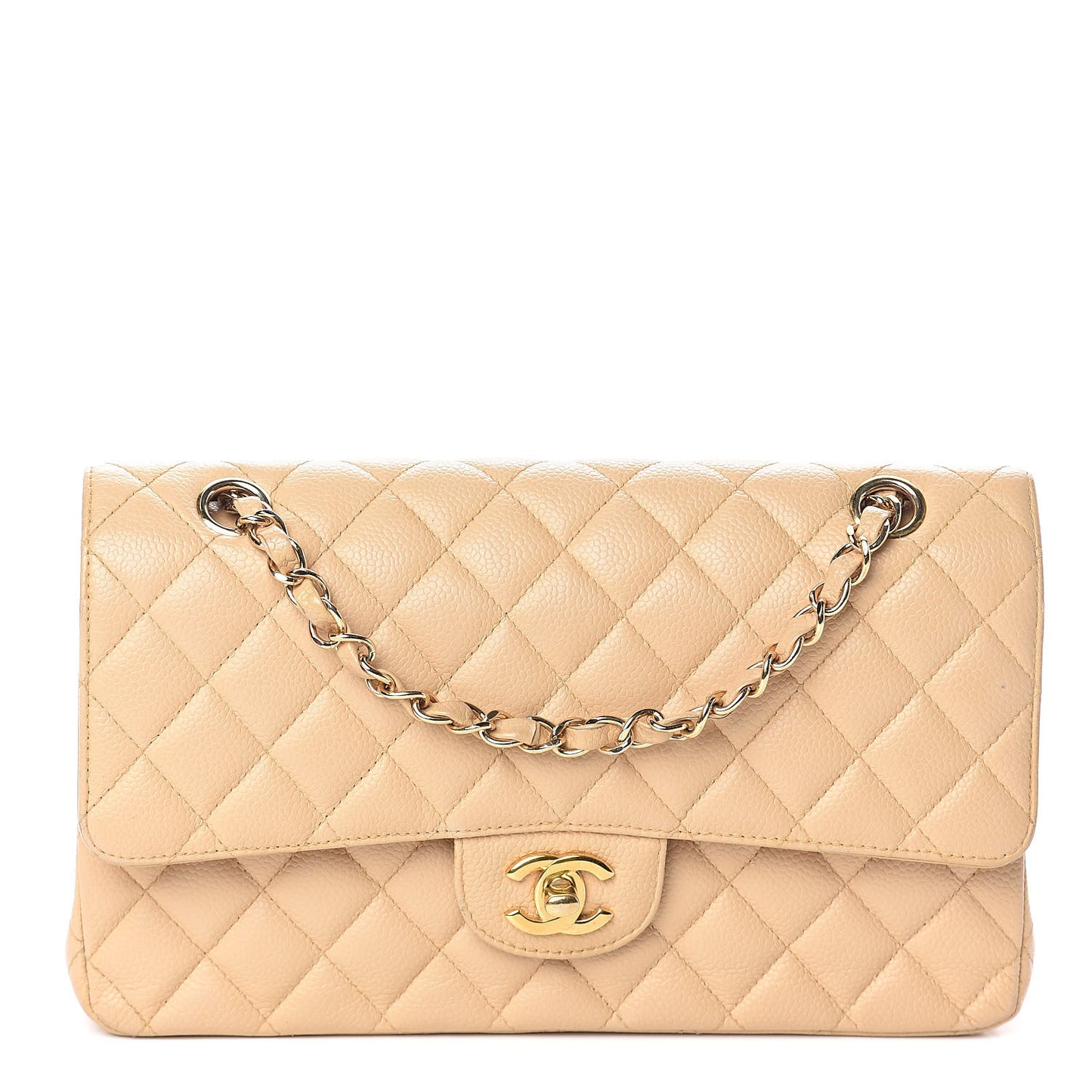 Caviar Quilted Medium Double Flap Beige Clair