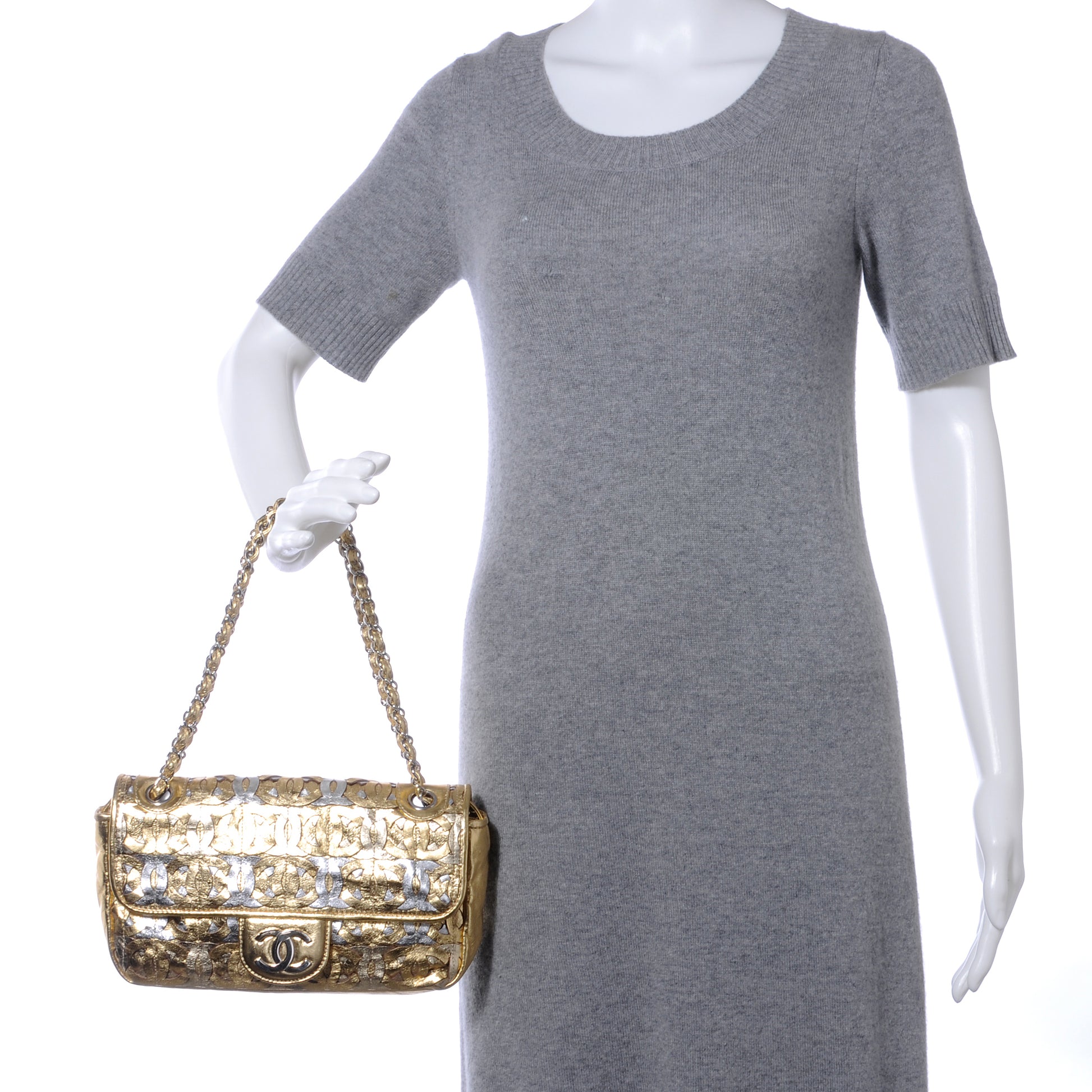 Chanel Calfskin Crackled CC Mix Medium Flap Gold Silver 2 of 9