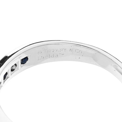 Tiffany Platinum Diamond Blue Sapphire 4mm Lucida Band Ring 56 7.5 4 of 6
