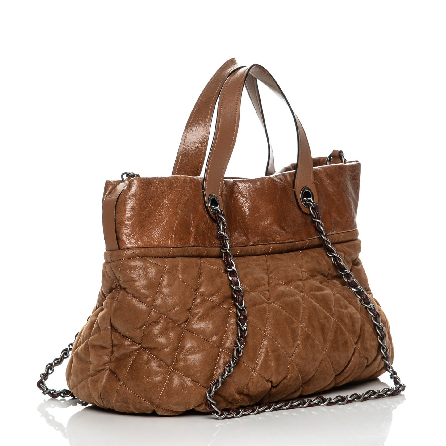 Iridescent Calfskin Quilted Large In The Mix Tote Light Brown