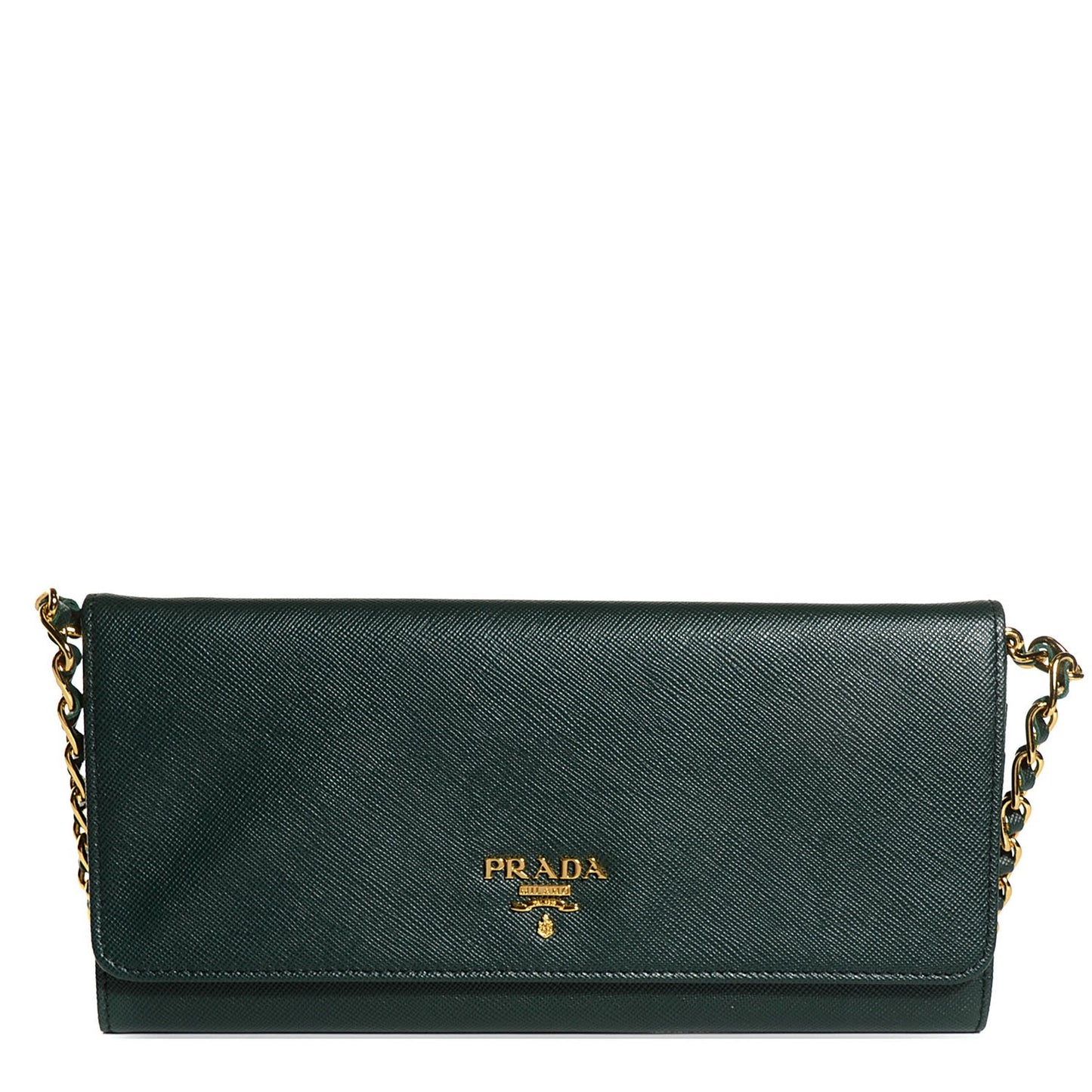 Saffiano Metal Oro Chain Wallet Smeraldo
