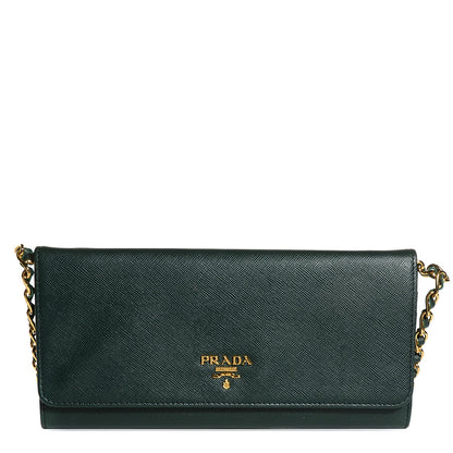 Prada Saffiano Metal Oro Chain Wallet Smeraldo 1 of 10
