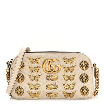 Gucci Calfskin Matelasse Animal Studs Small GG Marmont Chain Shoulder Bag White 1 of 14