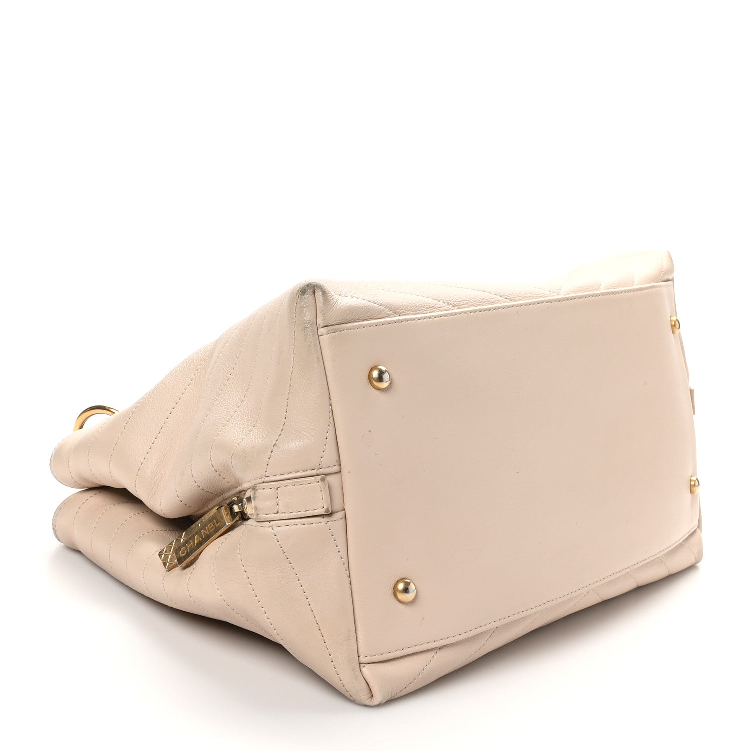 Chanel Calfskin Elaphe Stitched Large Chevron Chic Shopping Bag Beige 4 of 21