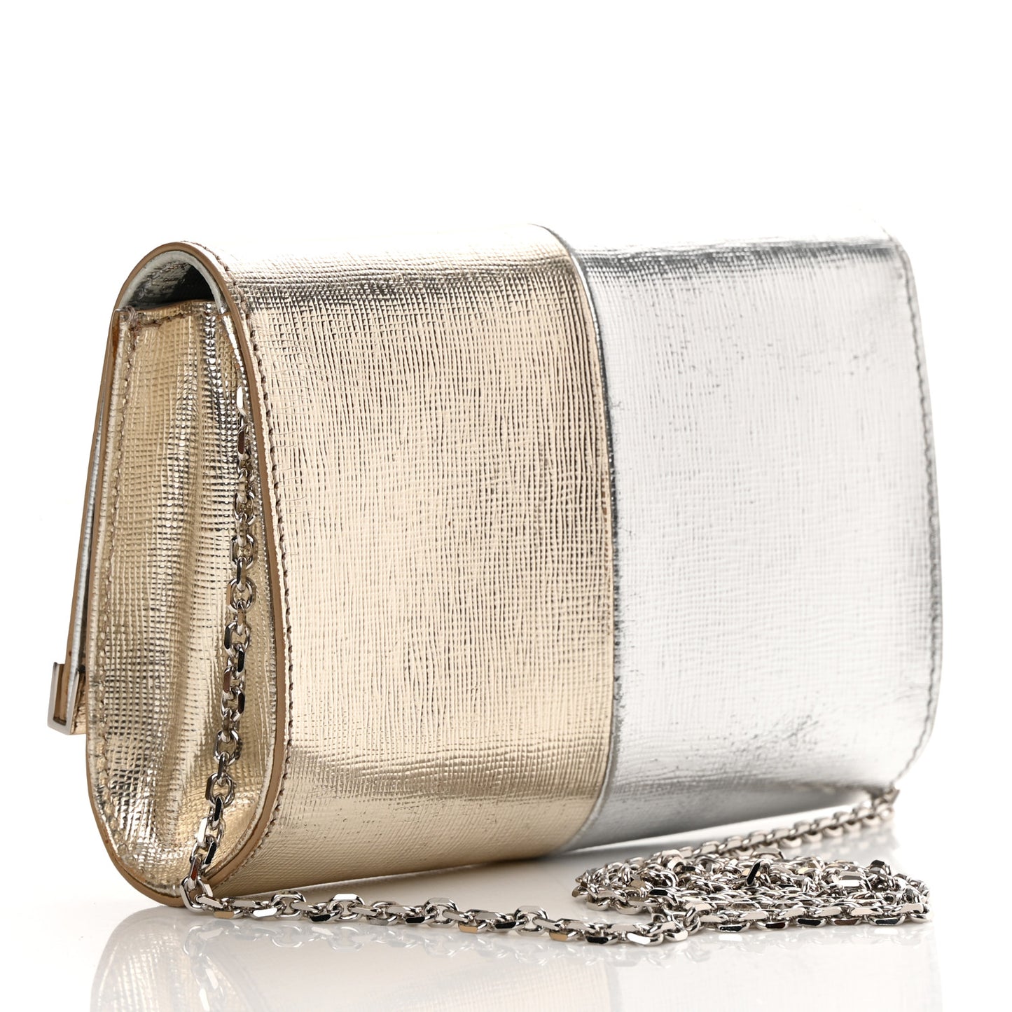 Vitello Mirror Elite Bi-Color Mini Rush Clutch Argento Champagne