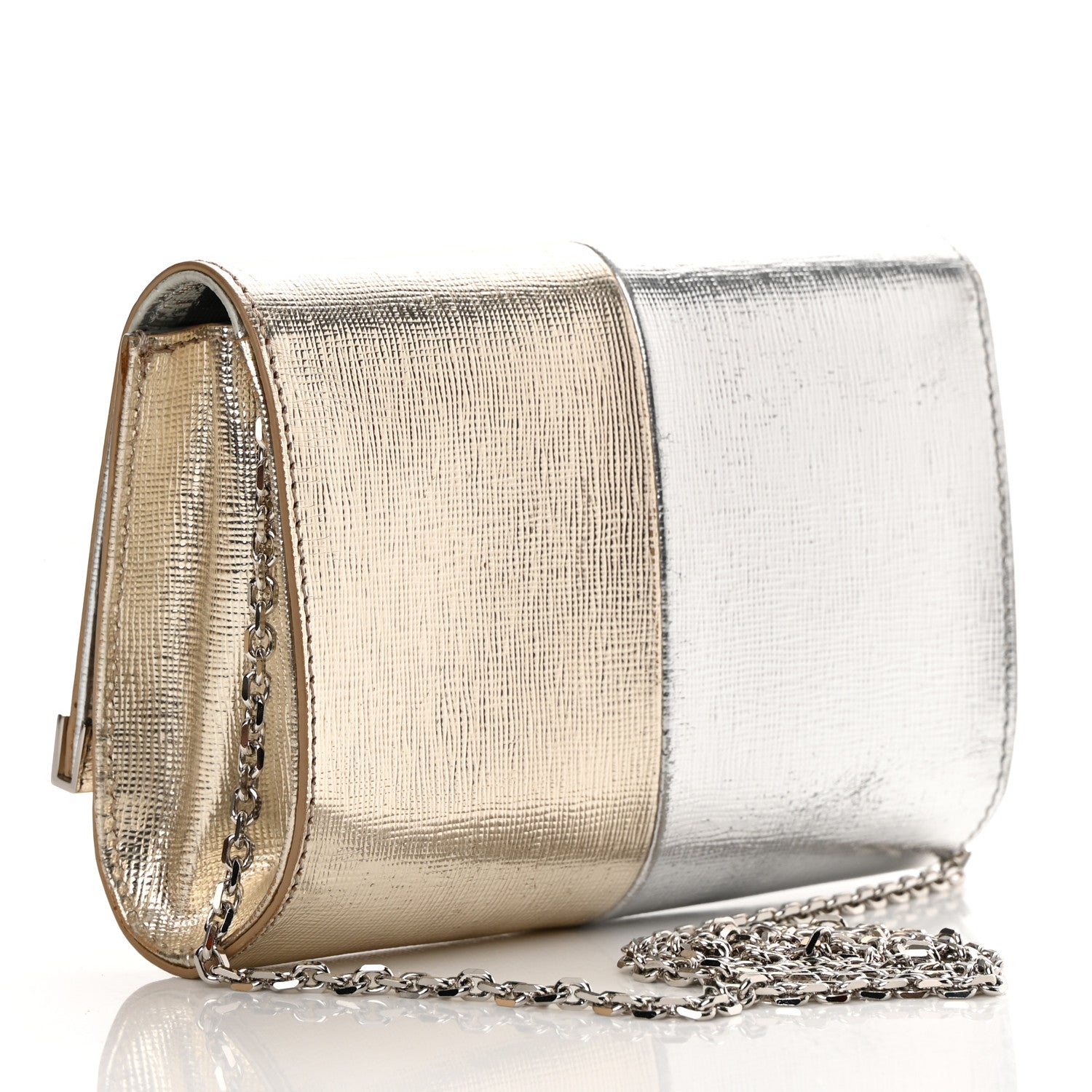 Fendi Vitello Mirror Elite Bi-Color Mini Rush Clutch Argento Champagne 3 of 14