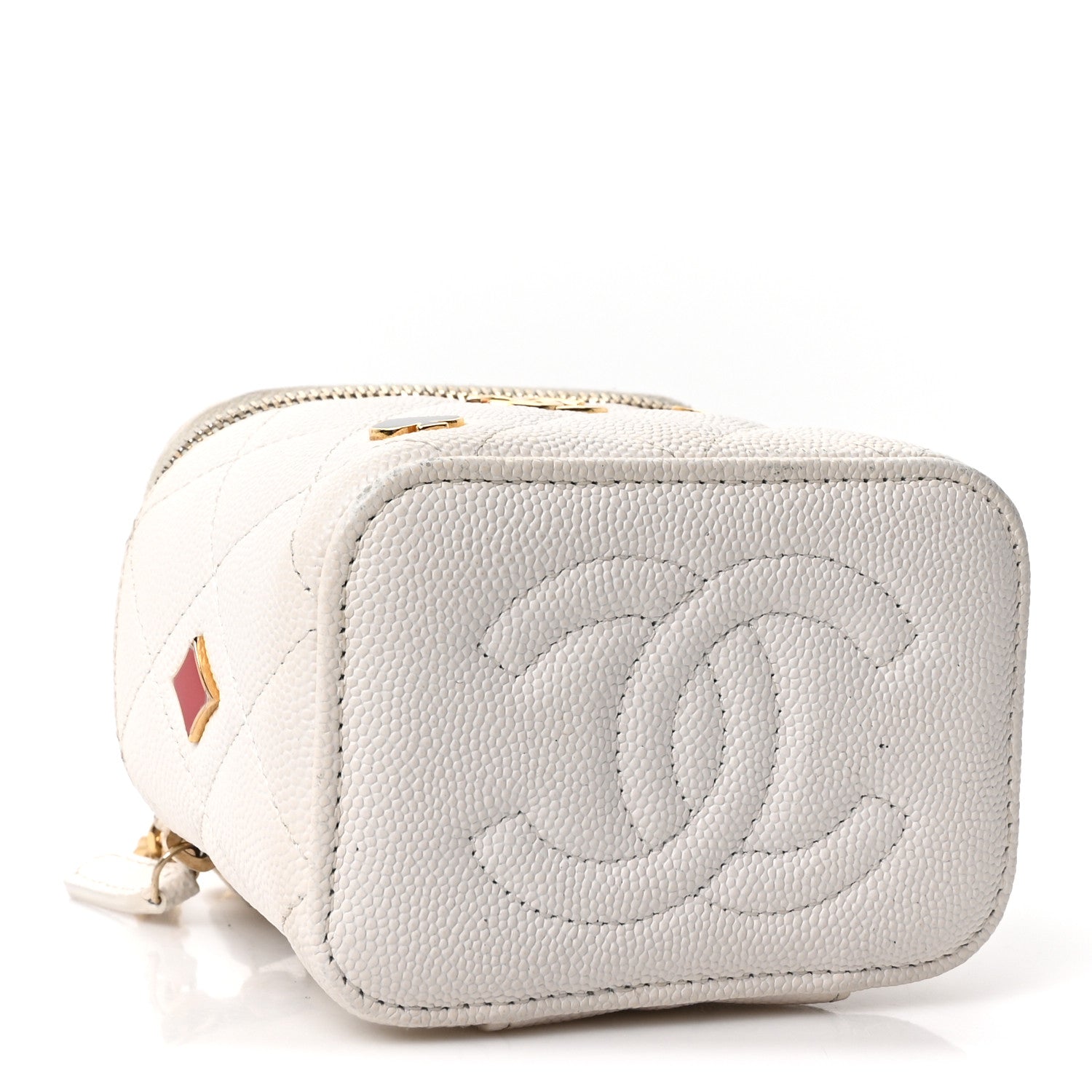 Chanel Caviar Quilted Enamel Coco Casino Mini Vanity Case With Chain White 3 of 9