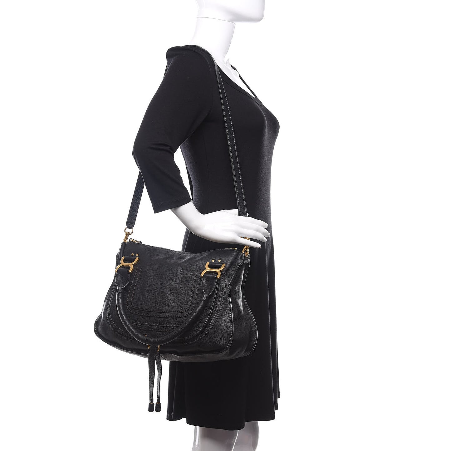 Calfskin Medium Marcie Satchel Black