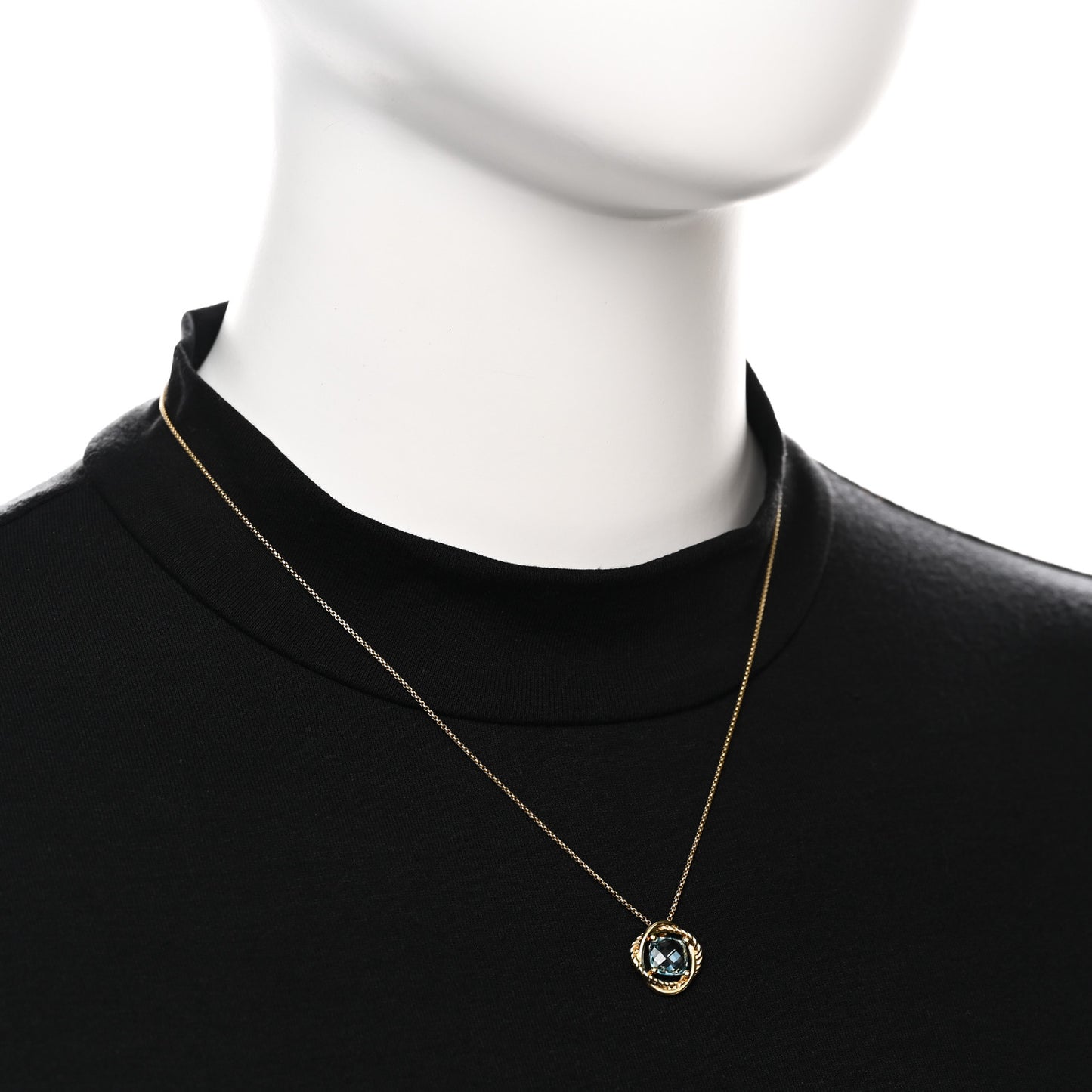 18K Yellow Gold Blue Topaz 7mm Infinity Pendant Necklace