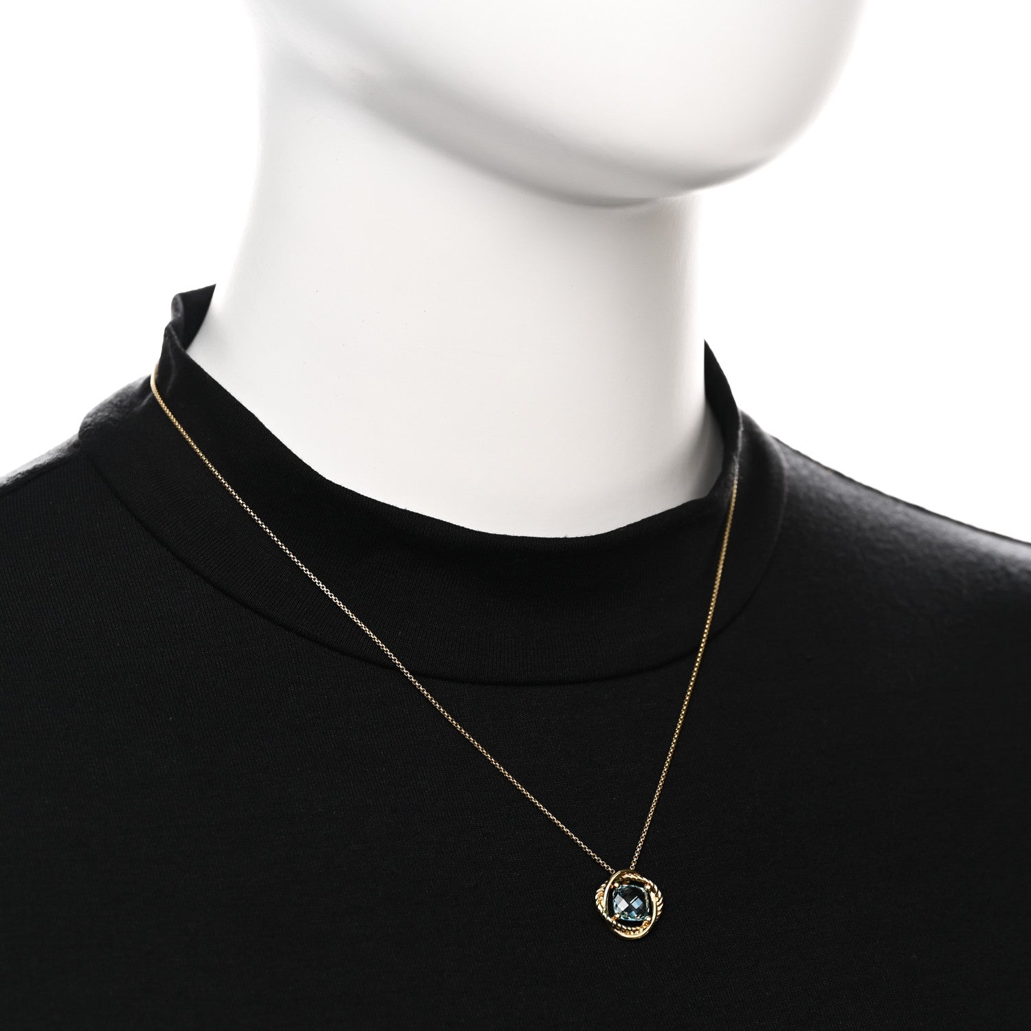 David Yurman 18K Yellow Gold Blue Topaz 7mm Infinity Pendant Necklace 2 of 7