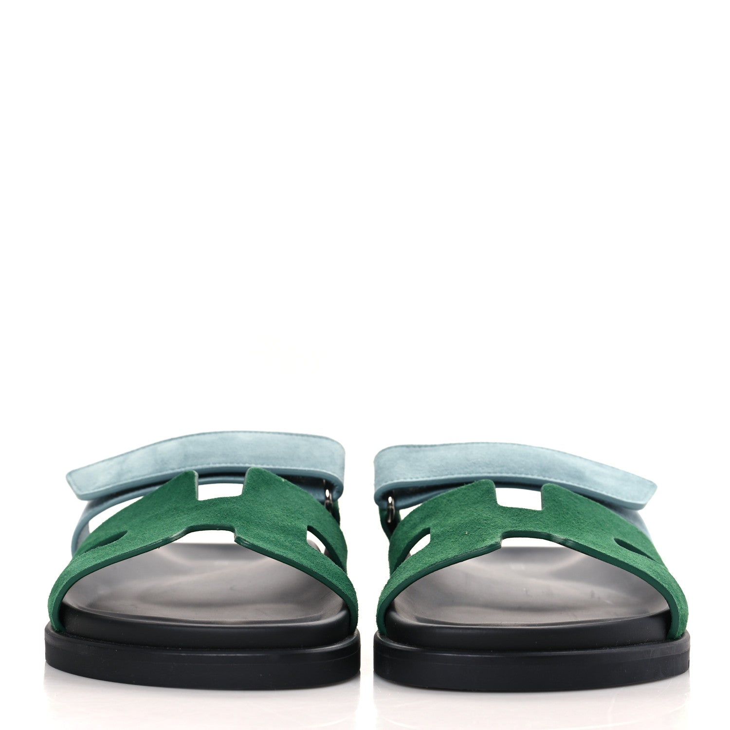 Hermes Suede Goatskin Womens Chypre Sandals 38 Vert Cactus Vert d'eau 2 of 8