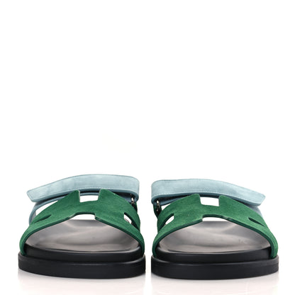 Hermes Suede Goatskin Womens Chypre Sandals 38 Vert Cactus Vert d'eau 2 of 8