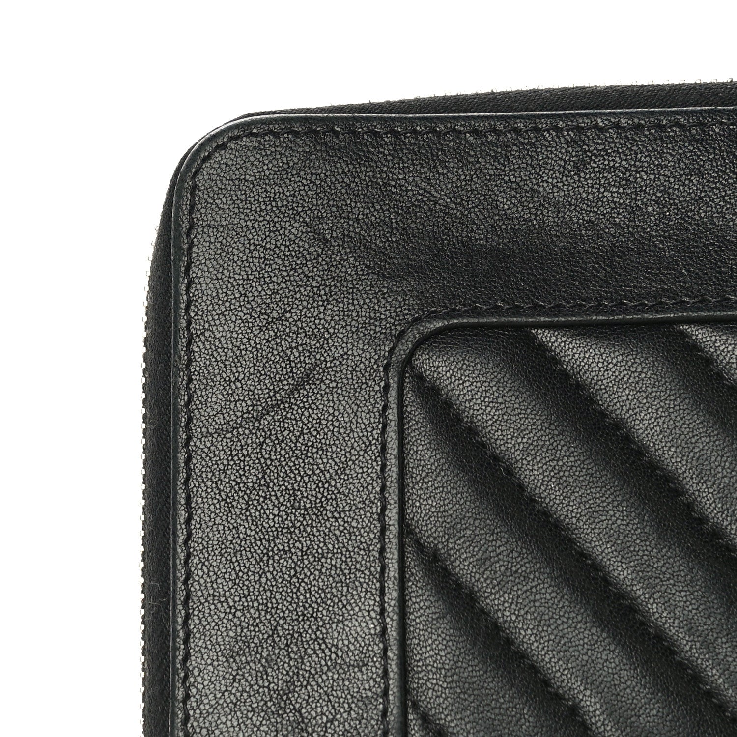 Chanel Sheepskin Chevron Quilted Mademoiselle Vintage Zip Around Wallet Black 12 of 12