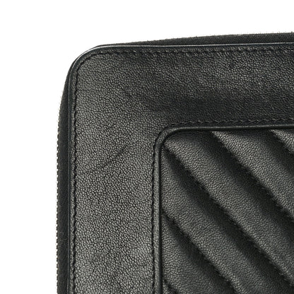 Chanel Sheepskin Chevron Quilted Mademoiselle Vintage Zip Around Wallet Black 12 of 12