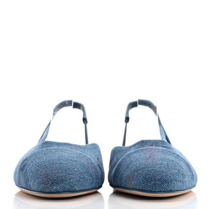 Chanel Denim Cap Toe CC Slingback Flats 39 Light Blue Multicolor 2 of 10