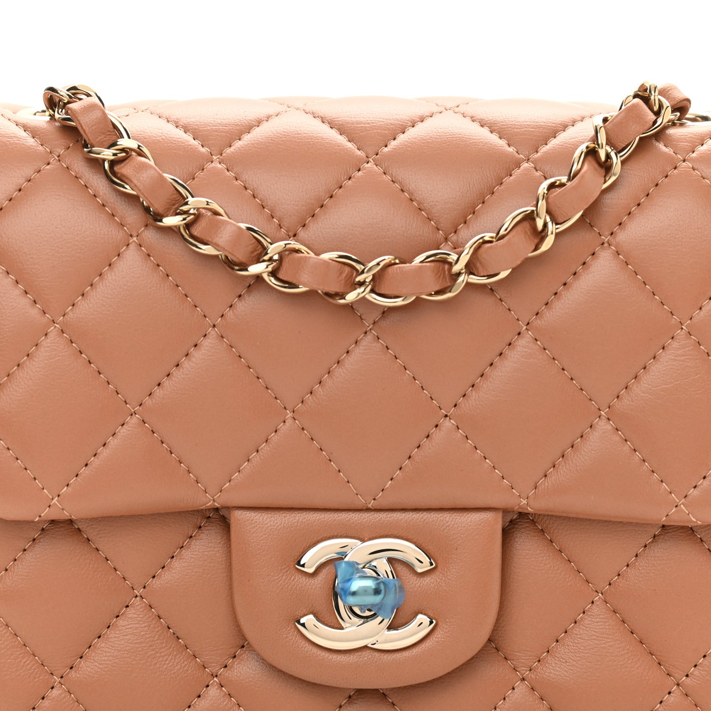 Lambskin Quilted Mini Square Flap Brown
