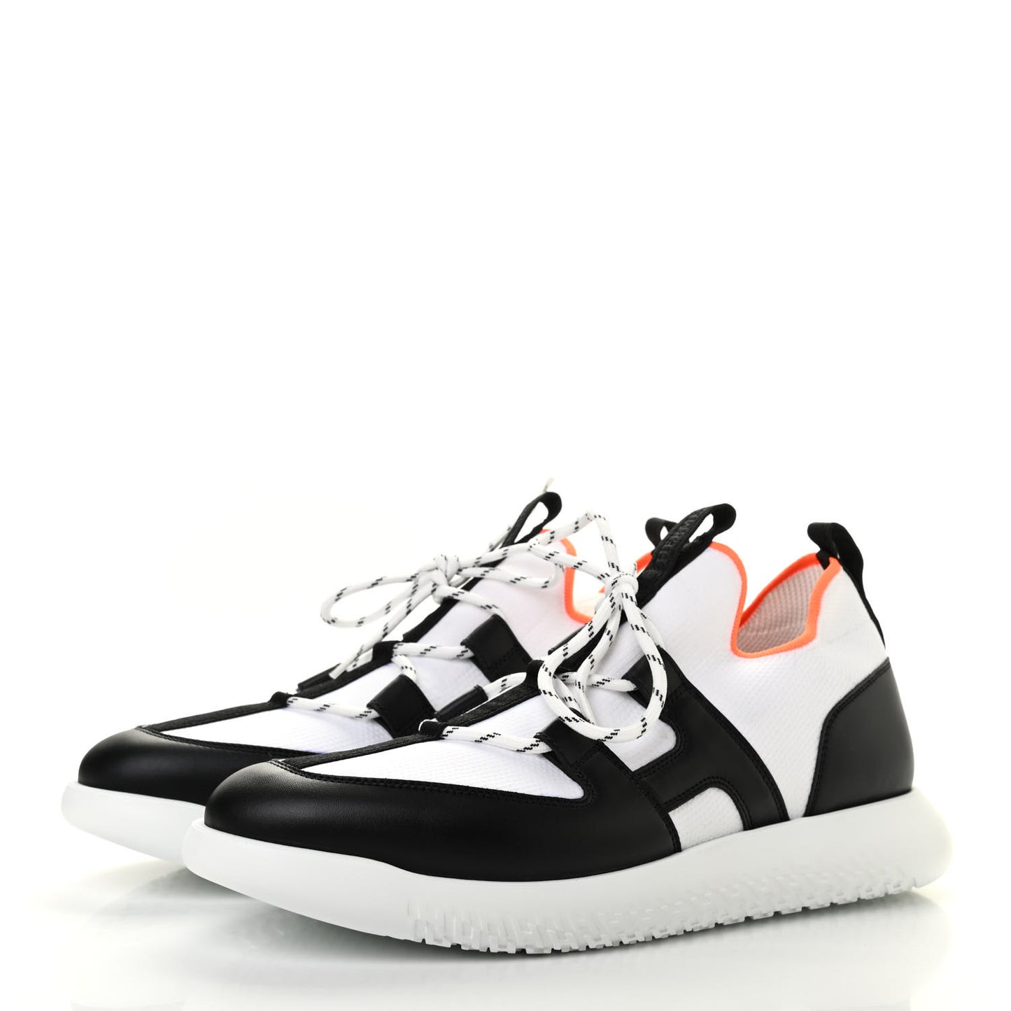 Technical Canvas Calfskin Mens Duel Sneakers 44 White Black