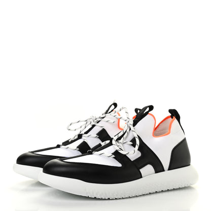 Hermes Technical Canvas Calfskin Mens Duel Sneakers 44 White Black 3 of 7