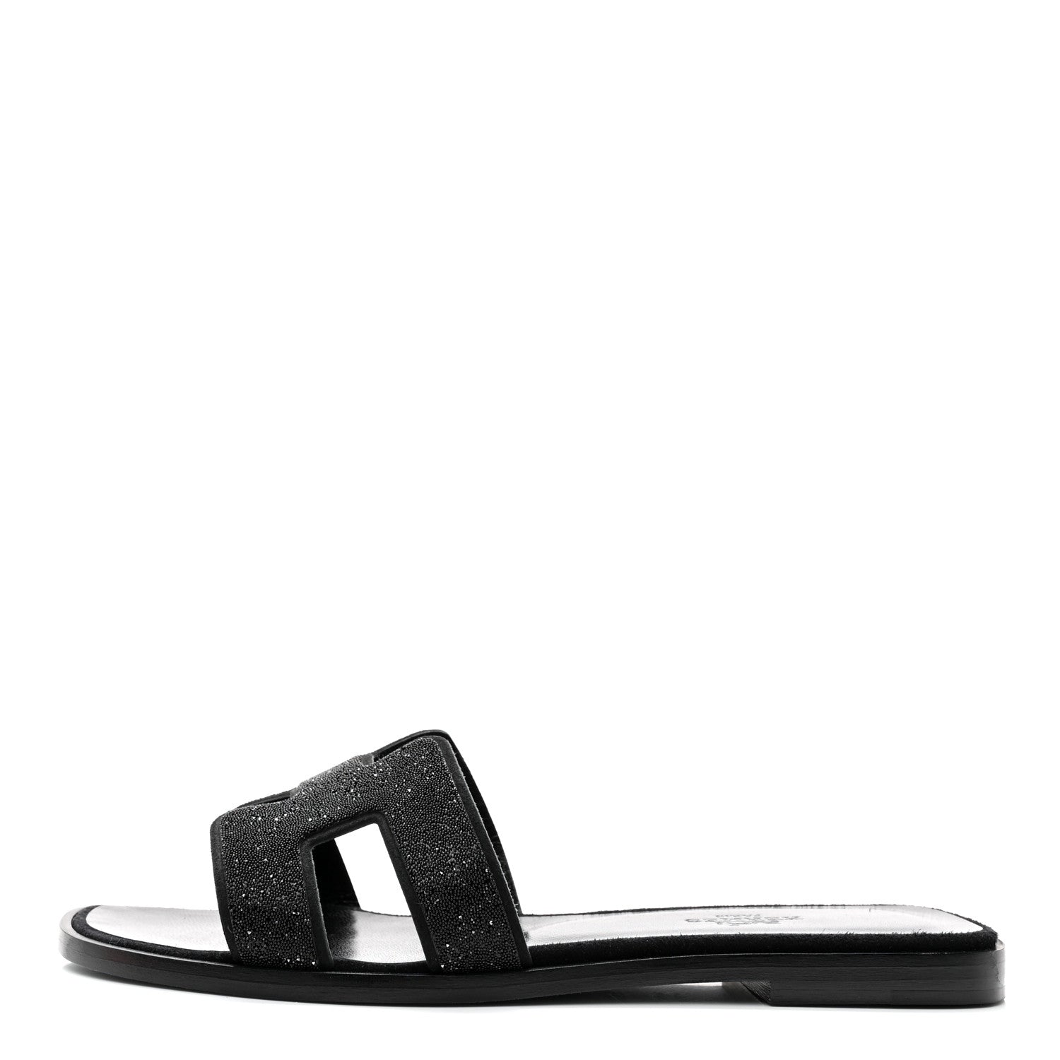 Hermes Suede Goatskin Crystal Powder Oran Sandals 36.5 Black 1 of 10