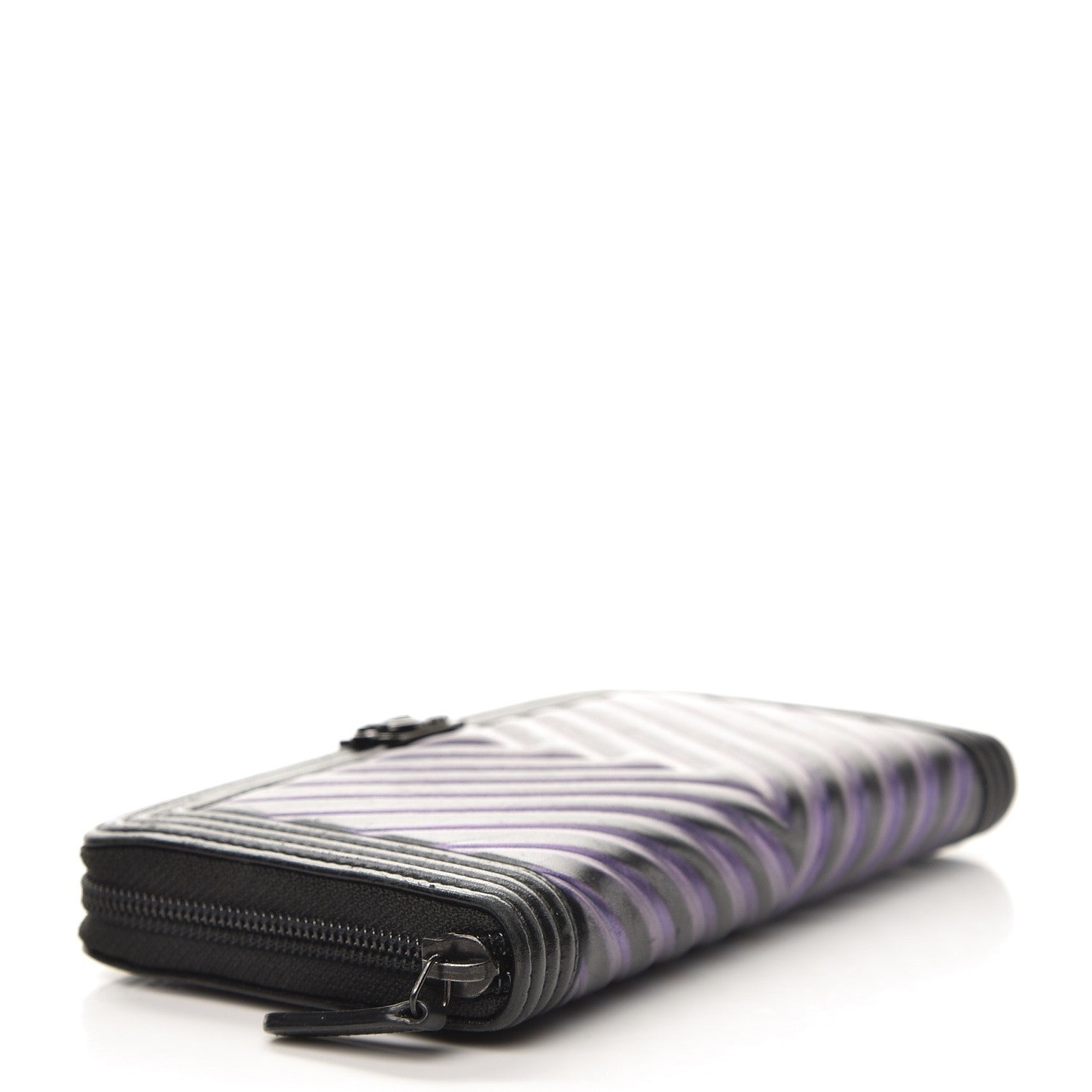Chanel Calfskin Painted Chevron Embossed Large Boy Zip Wallet Black 4 of 9