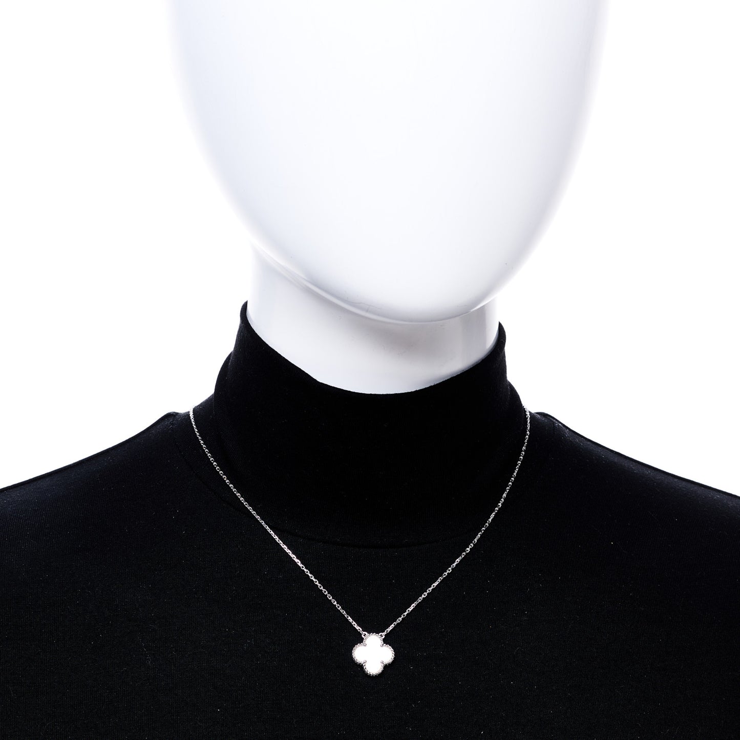 18K White Gold Mother of Pearl Vintage Alhambra Pendant Necklace