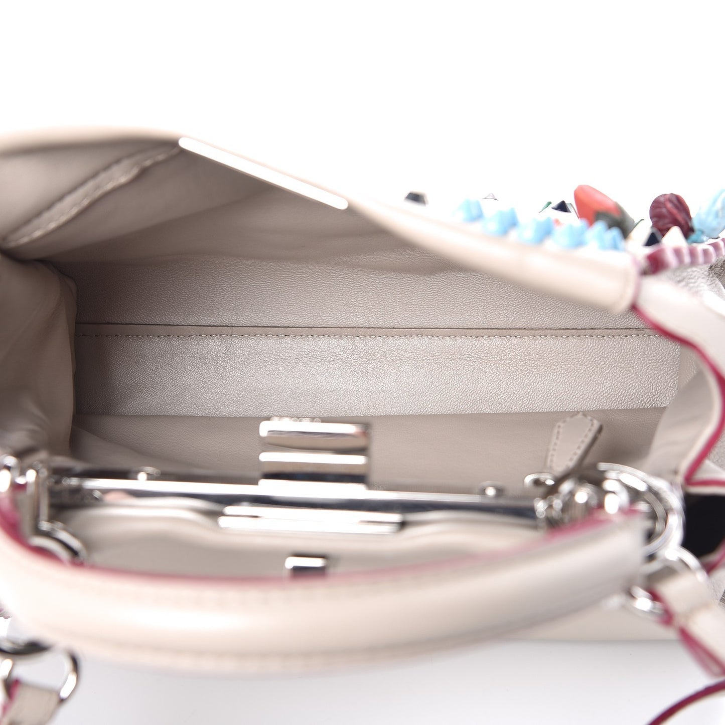 Nappa Embroidered Flower Scalloped Mini Peekaboo Iconic Satchel Grigio Polvere
