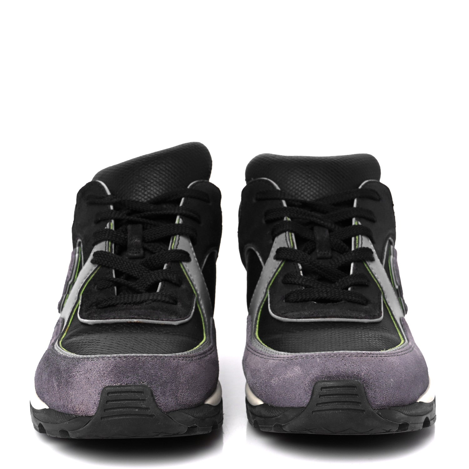 Chanel Calfskin Suede CC Sneakers 36.5 Black Dark Grey Green 3 of 10