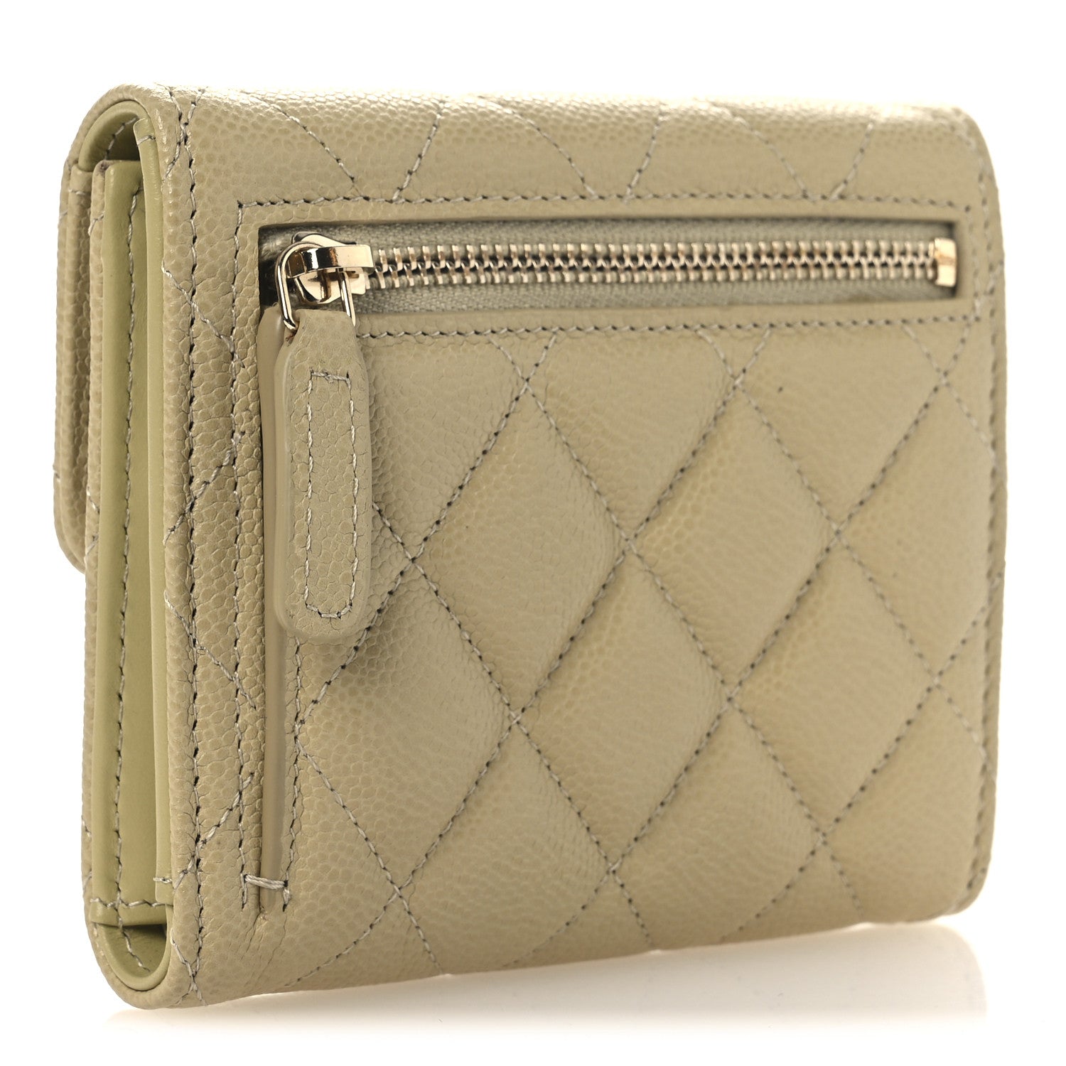 Chanel Caviar Quilted Compact Flap Wallet Light Green 3 of 11