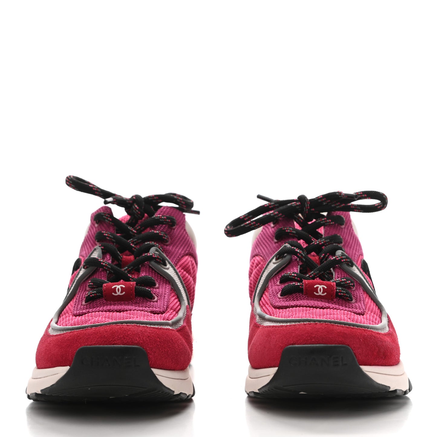 Mesh Suede Calfskin Grained Calfskin Womens CC Sneakers 38 Dark Pink Silver