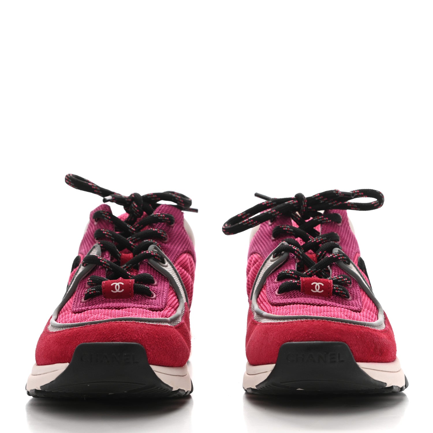Chanel Mesh Suede Calfskin Grained Calfskin Womens CC Sneakers 38 Dark Pink Silver 4 of 14