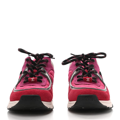 Chanel Mesh Suede Calfskin Grained Calfskin Womens CC Sneakers 38 Dark Pink Silver 4 of 14