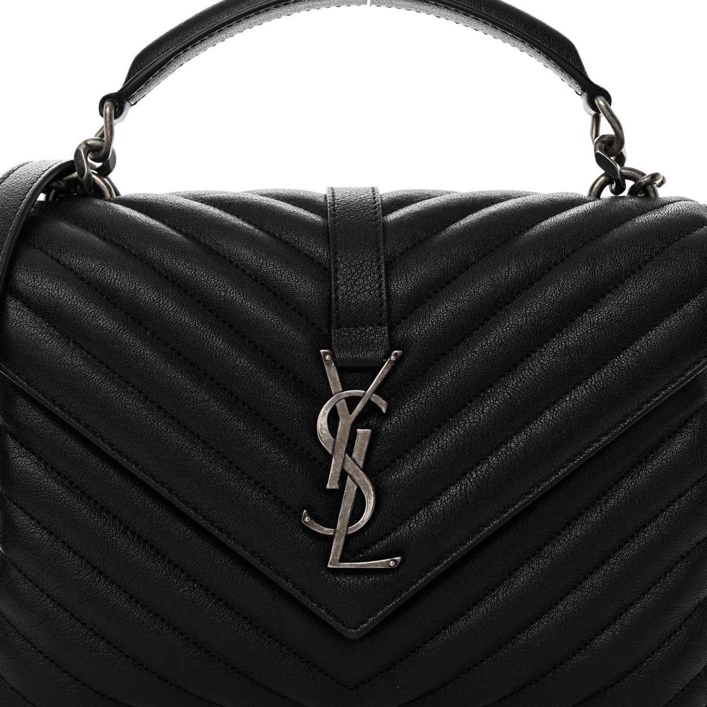 Sheepskin Matelasse Chevron Monogram Medium College Bag Black