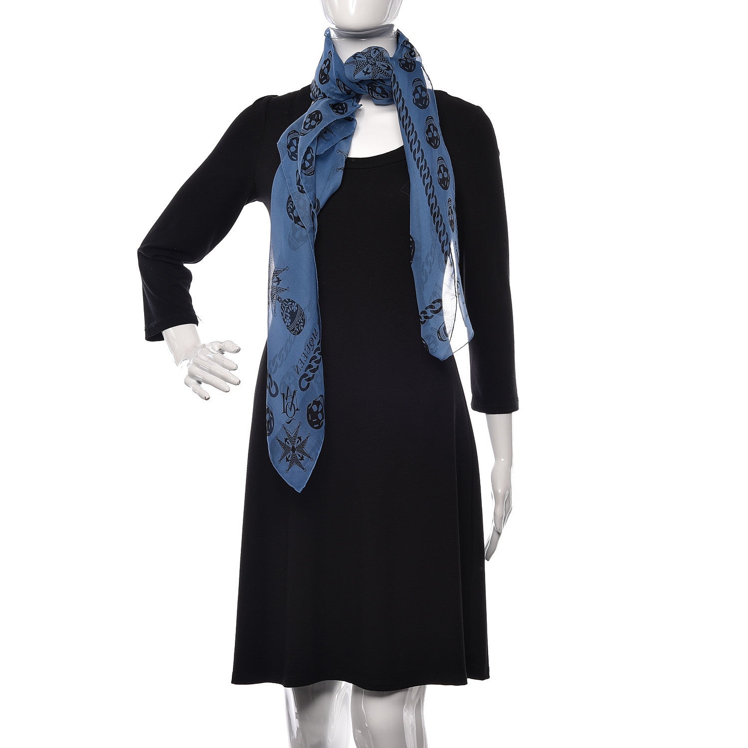 Alexander McQueen Silk Medallion Skull Scarf Blue 2 of 4