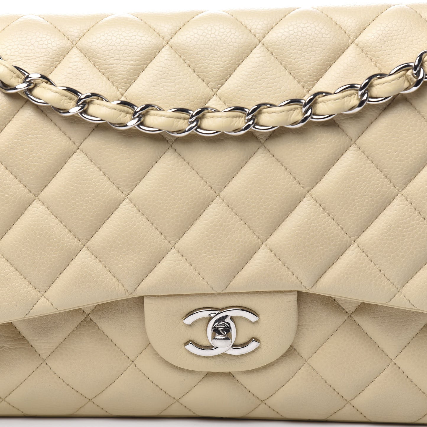 Caviar Quilted Jumbo Double Flap Beige Clair