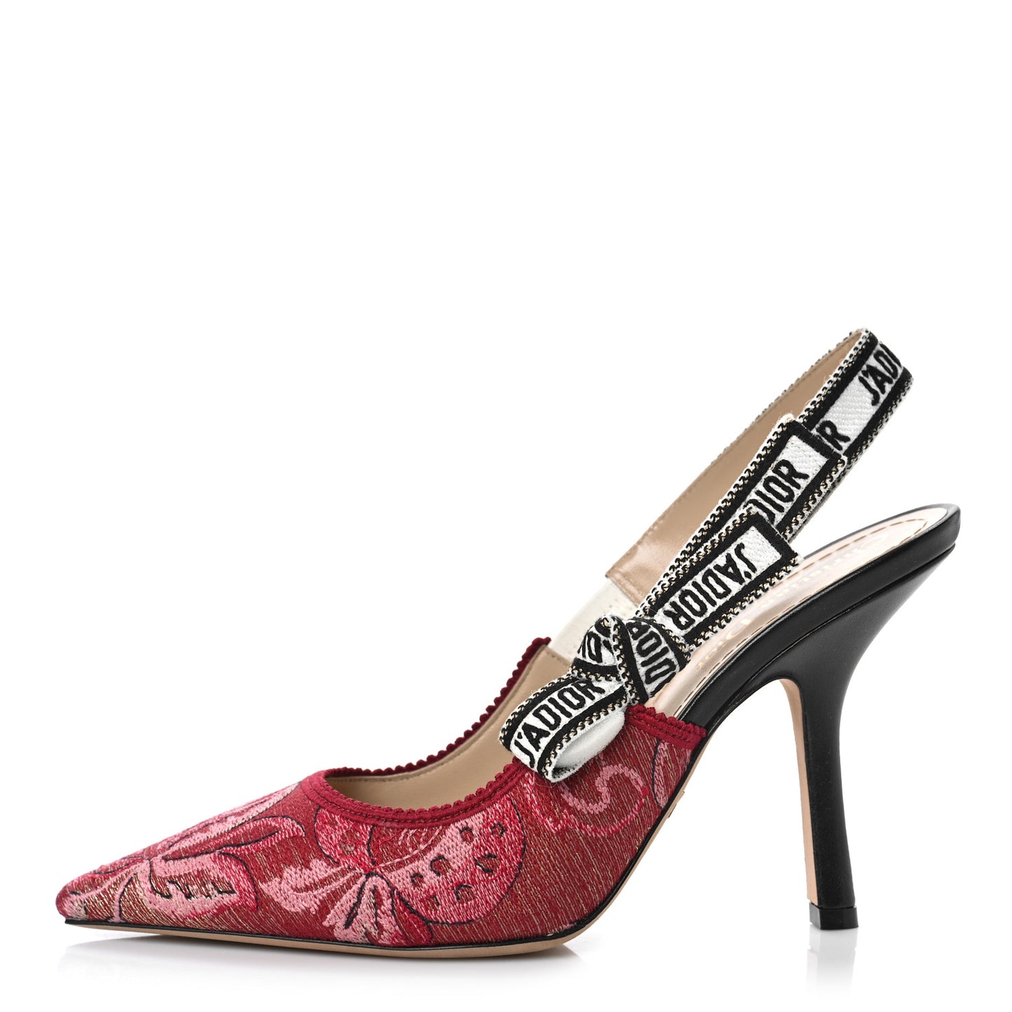 Brocade Lurex Ribbon Embroidered J'Adior Slingback 100mm Pumps 39.5 Cherry