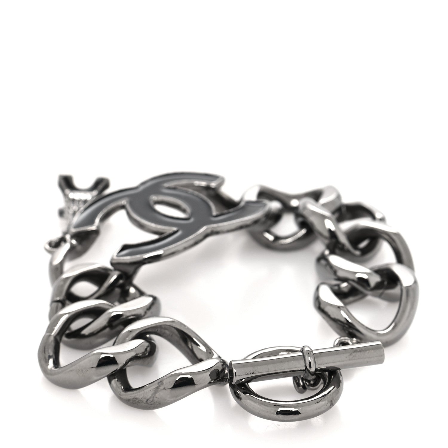 Chanel Enamel CC Eiffel Tower Charm Bracelet Dark Silver 3 of 4