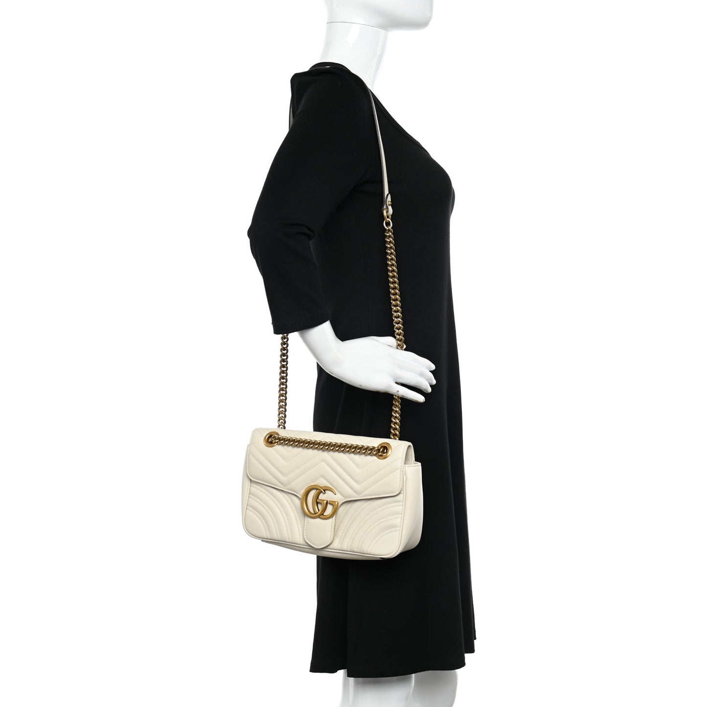 Calfskin Matelasse Small GG Marmont Shoulder Bag White
