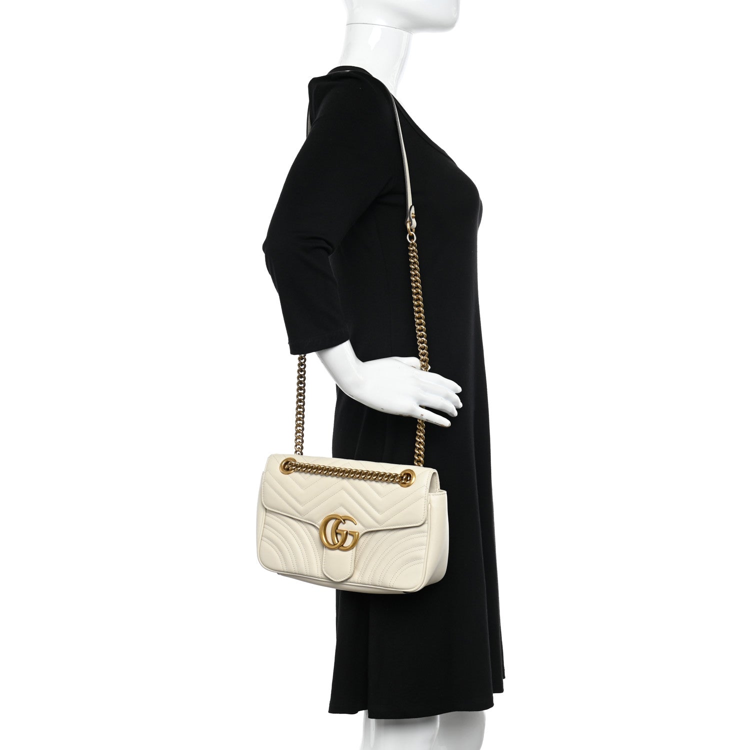 Gucci Calfskin Matelasse Small GG Marmont Shoulder Bag White 2 of 12