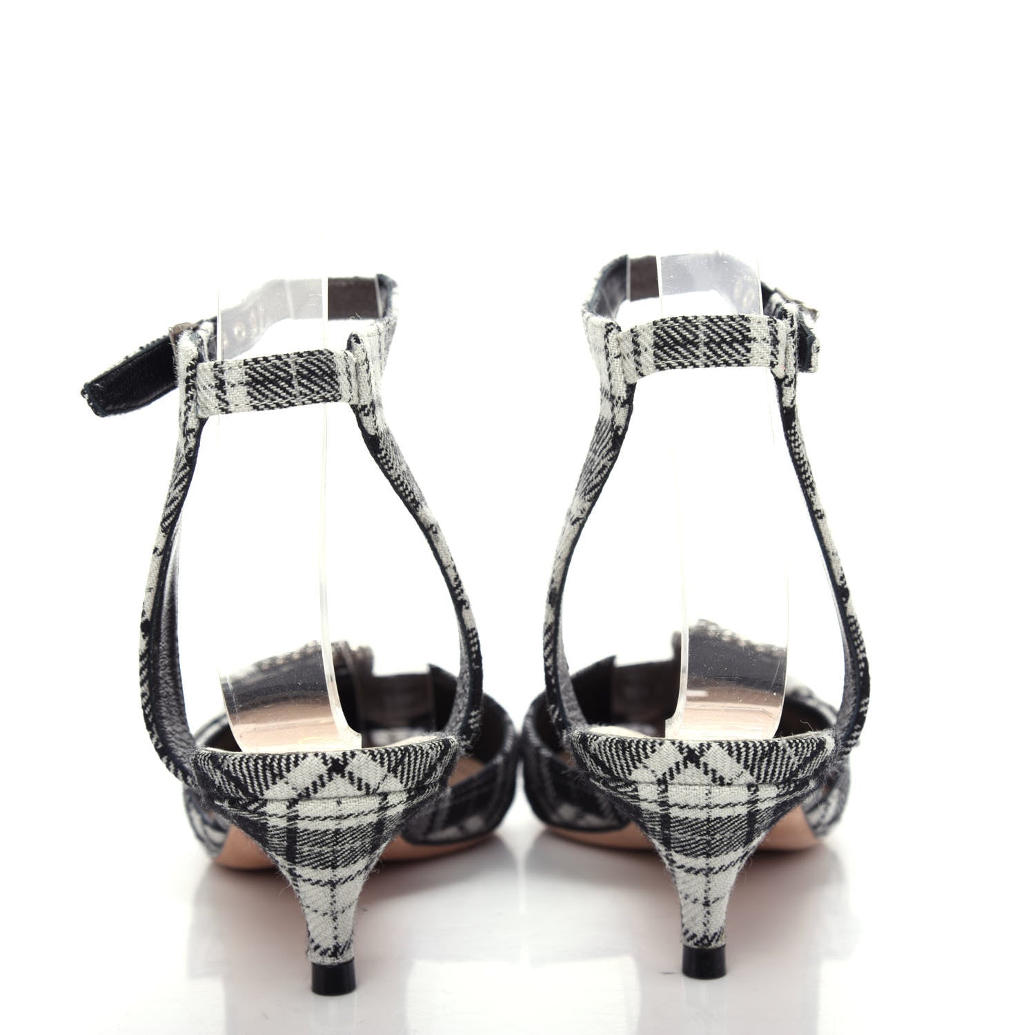 Christian Dior Canvas Tartan Gang Ankle Strap Slingback Pumps 36.5 Black 7 of 10