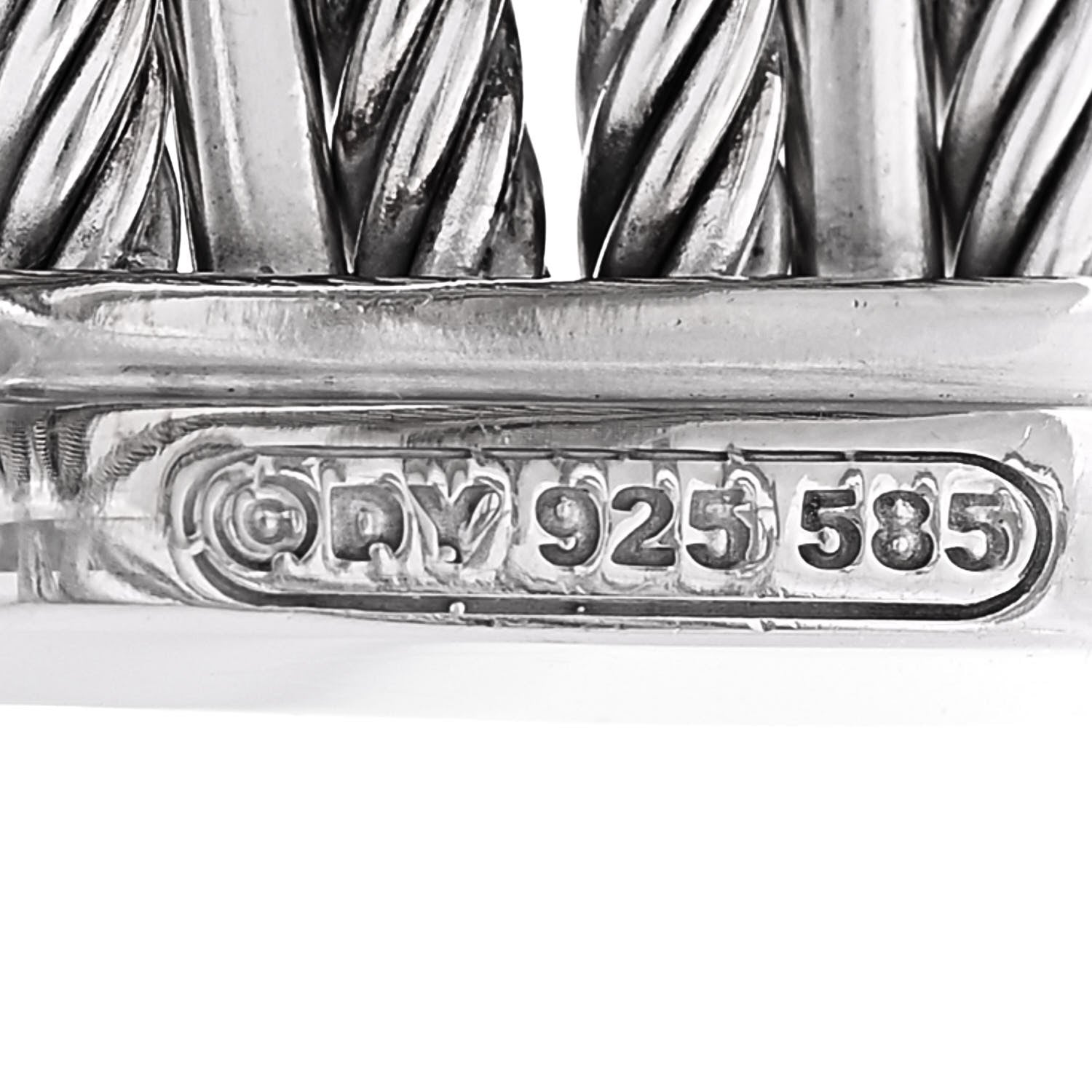 David Yurman Sterling Silver 14K White Gold Diamond Crossover Four Row Cuff Bracelet 3 of 3