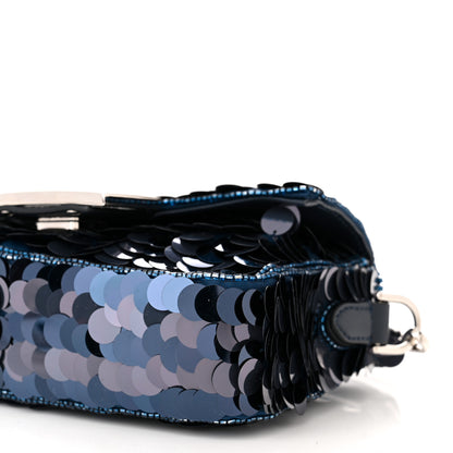 Fendi Sequin Paillettes Vitello Grace Striped Mini Baguette Dark Blue Lunai 10 of 11