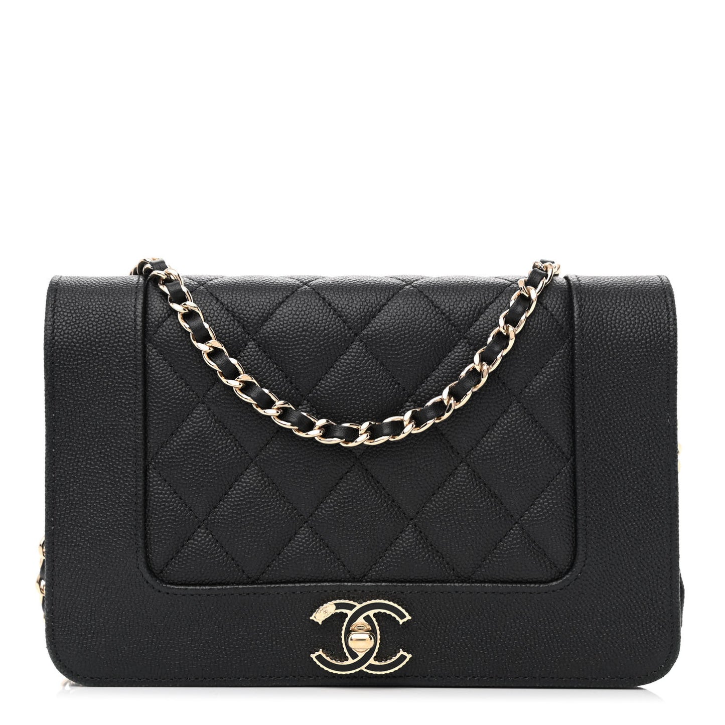 Caviar Quilted Vintage Mademoiselle Wallet On Chain WOC Black
