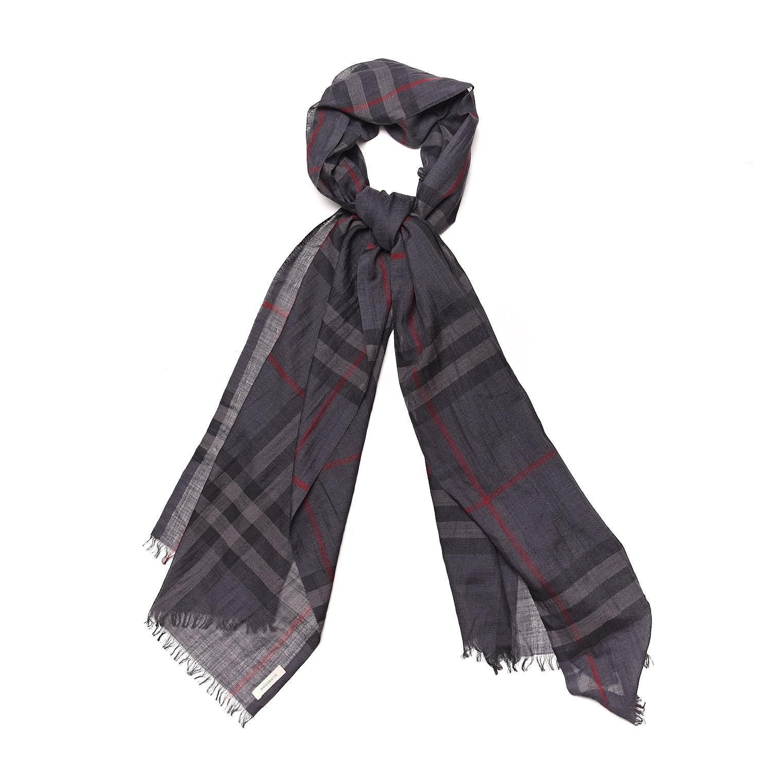 Burberry Wool Silk Gauze Giant Check Scarf Grey 1 of 6