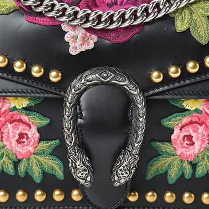 Gucci Calfskin Floral Embroidered Studded Small Dionysus Shoulder Bag Black 8 of 16
