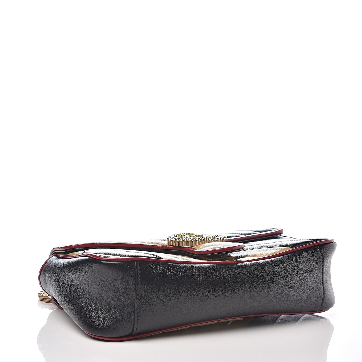 Vintage Effect Calfskin Matelasse Diagonal Striped Small Torchon GG Marmont Shoulder Bag Black Beige