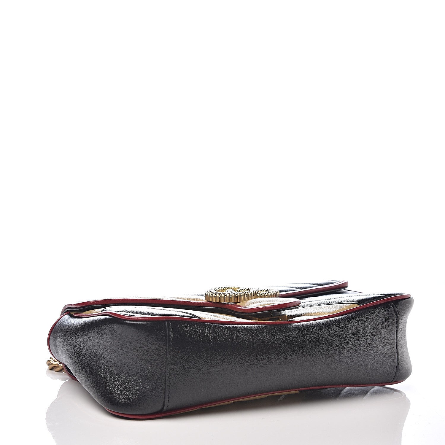 Gucci Vintage Effect Calfskin Matelasse Diagonal Striped Small Torchon GG Marmont Shoulder Bag Black Beige 3 of 9