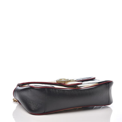 Gucci Vintage Effect Calfskin Matelasse Diagonal Striped Small Torchon GG Marmont Shoulder Bag Black Beige 3 of 9